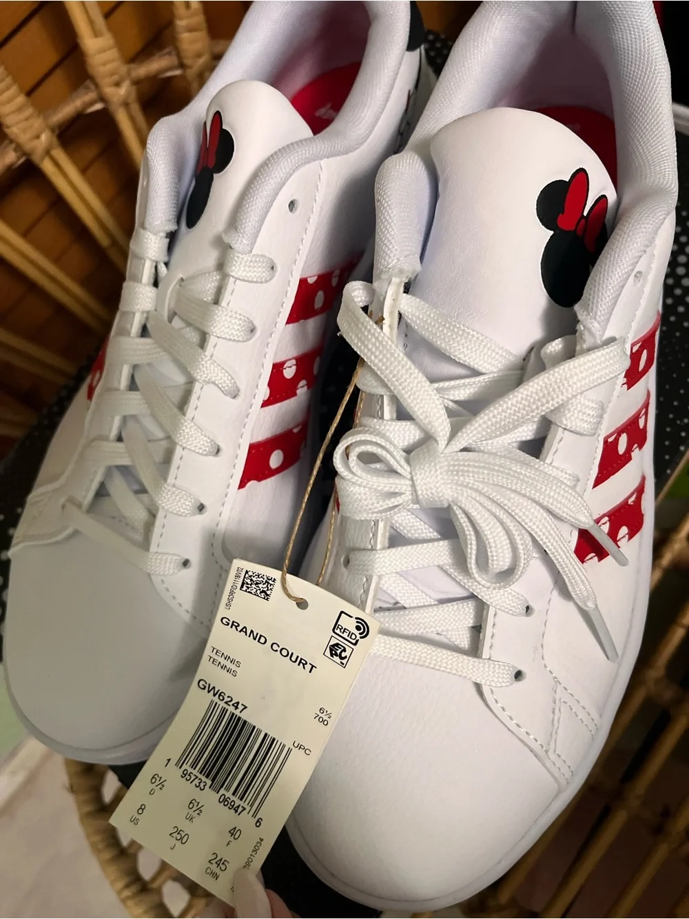 Adidas Disney White Sneakers with Red Polka Dot Stripes - Picture 3 of 7